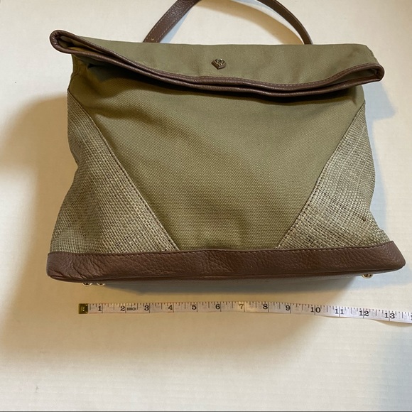 Helen Kaminski  women’s green canvas raffia and leather trimmed fold over purse - Picture 16 of 16